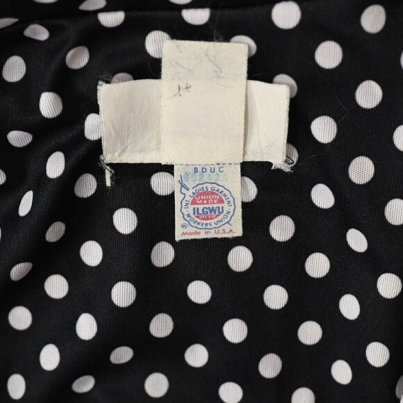 Vintage 70s Black & White Polka-dot CONNECTIONS Polyester Palazzo Pant Jumpsuit - Picture 10 of 12